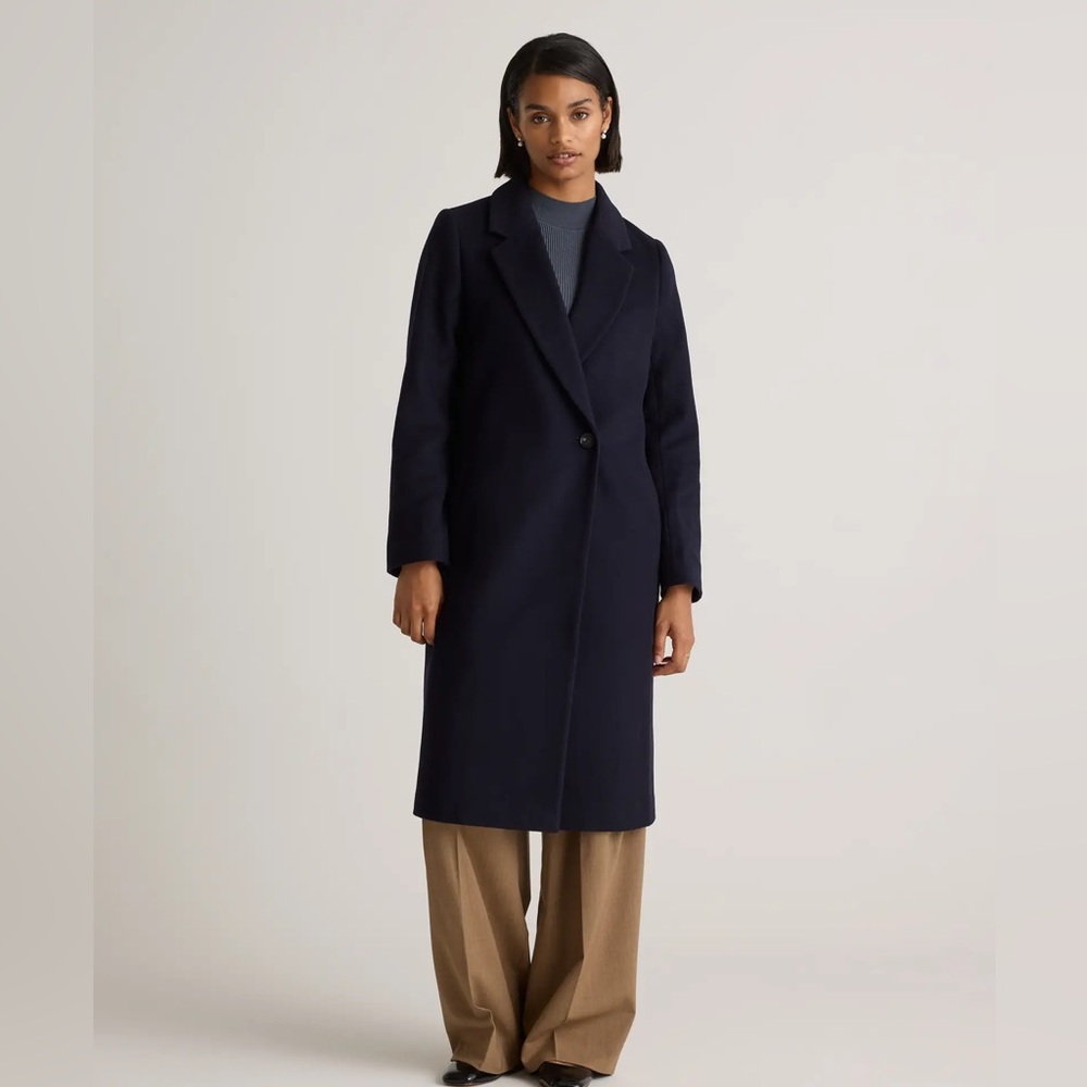 NWT Quince Italian Wool Classic Single Breasted Coat - Cadet Blue (Navy), Medium